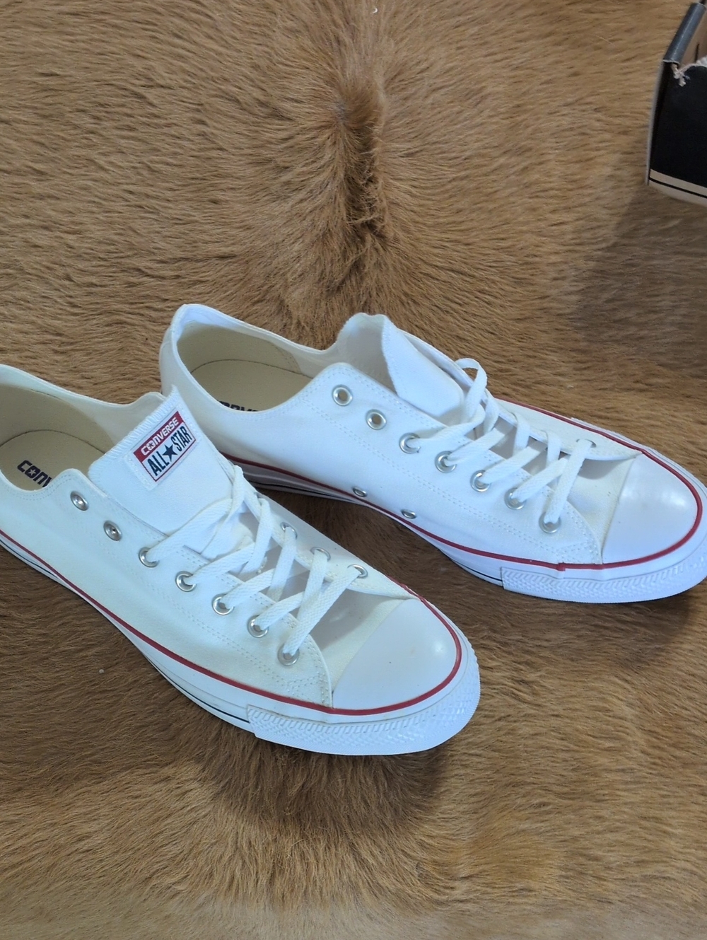 Converse White Low Top Sneakers with Red Stripe